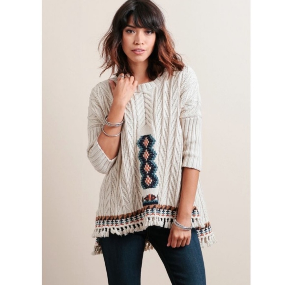 CHASER CABLE KNIT FRINGE IN CAMPFIRE - Picture 2 of 8